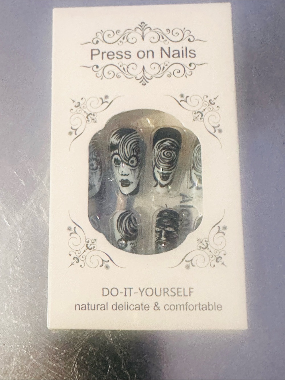 Press on Nails — Black & White Swirl Face Design